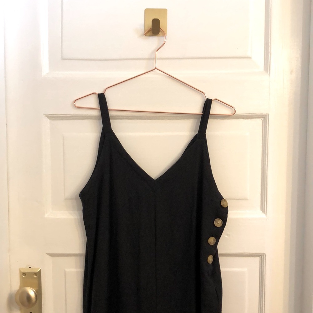 Urban Outfitters Women’s Black Jumpsuit with Tortoise Pattern Buttons